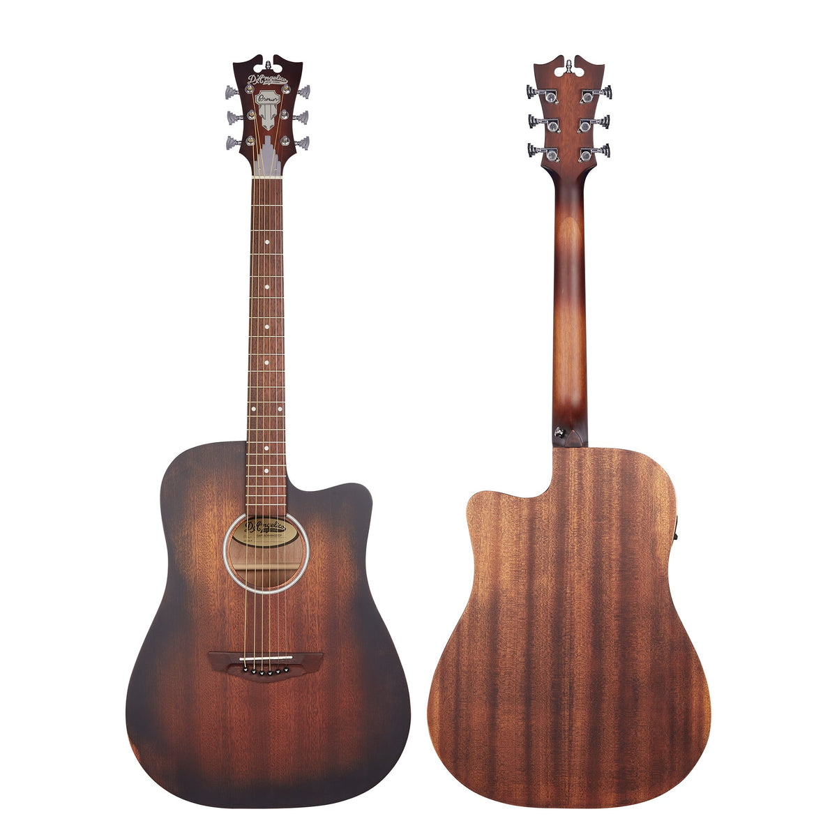 Đàn guitar acoustic điện D'Angelico Bowery LS màu Aged Mahogany – mặt trước và mặt lưng