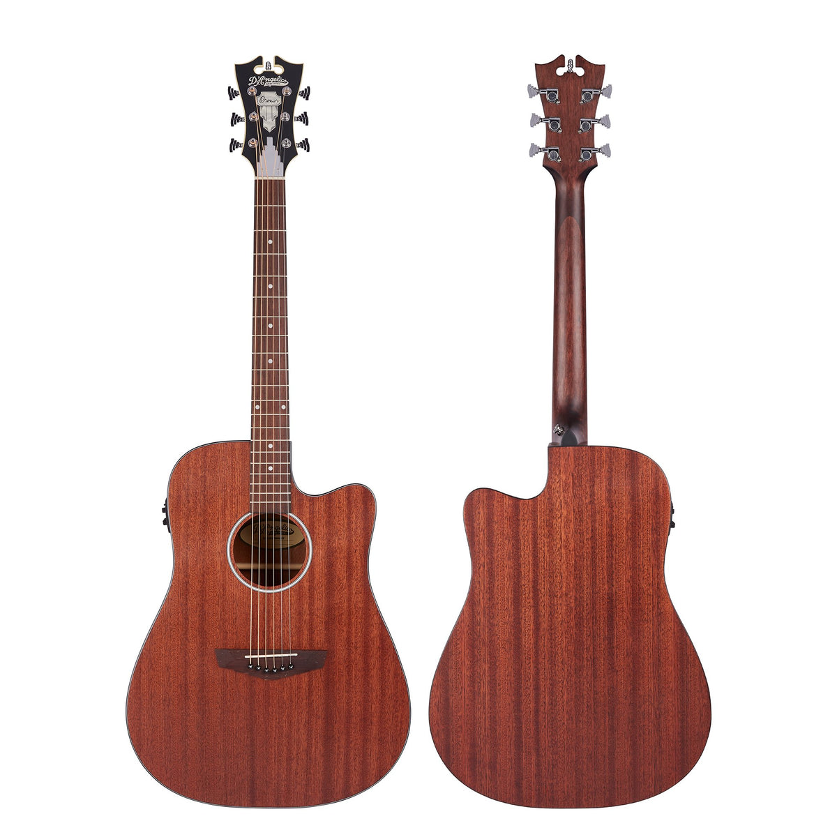 Đàn guitar acoustic điện D'Angelico Bowery LS màu Natural Mahogany Satin – mặt trước và mặt lưng