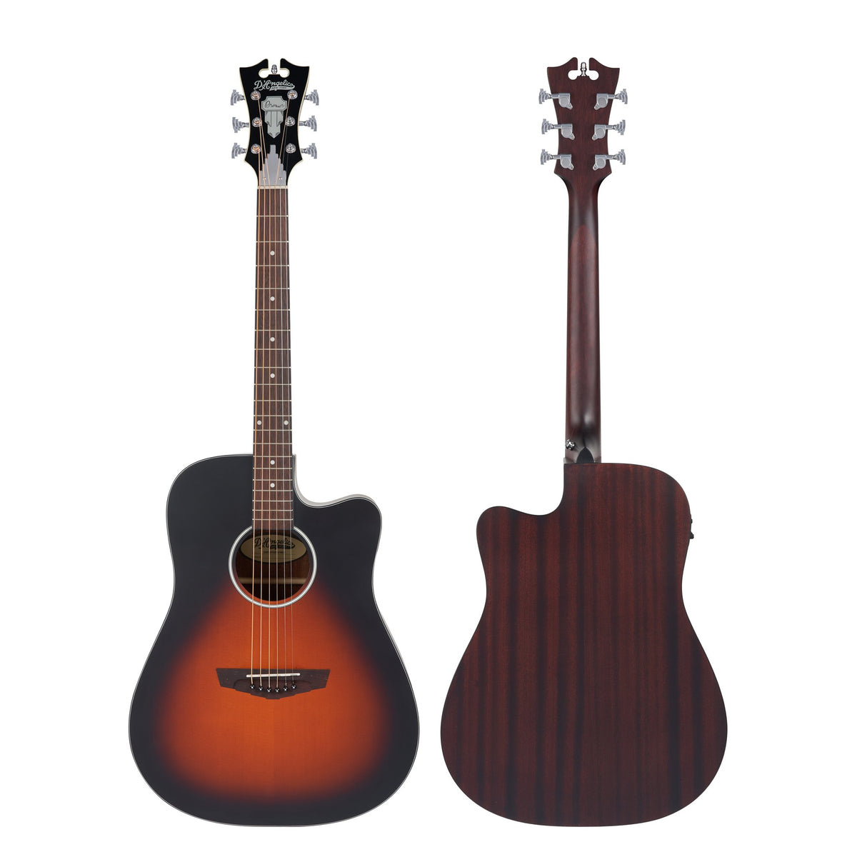 Đàn guitar acoustic điện D'Angelico Bowery LS màu Satin Vintage Sunburst – mặt trước và mặt lưng