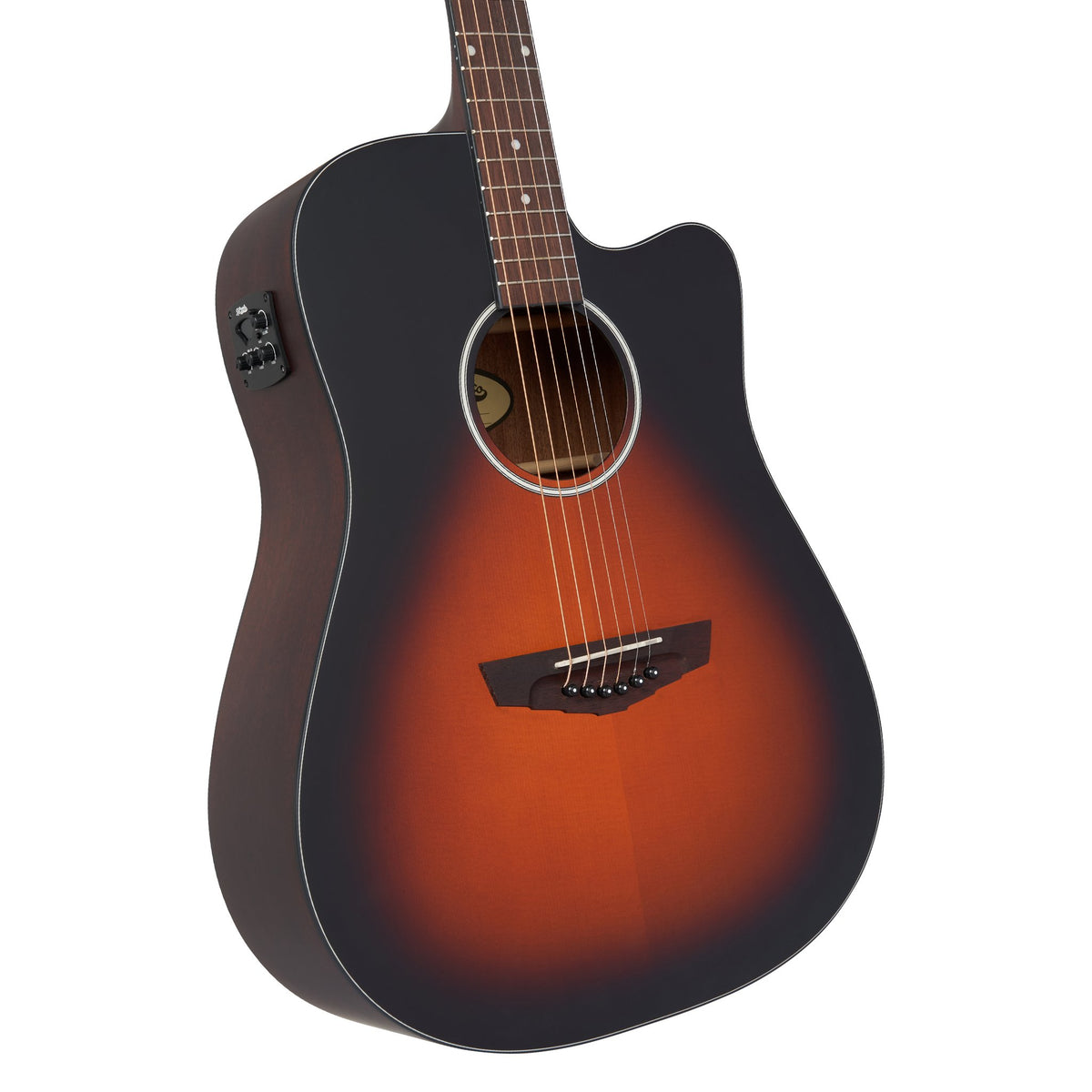 Đàn guitar acoustic điện D'Angelico Bowery LS màu Satin Vintage Sunburst – thùng đàn chụp nghiêng