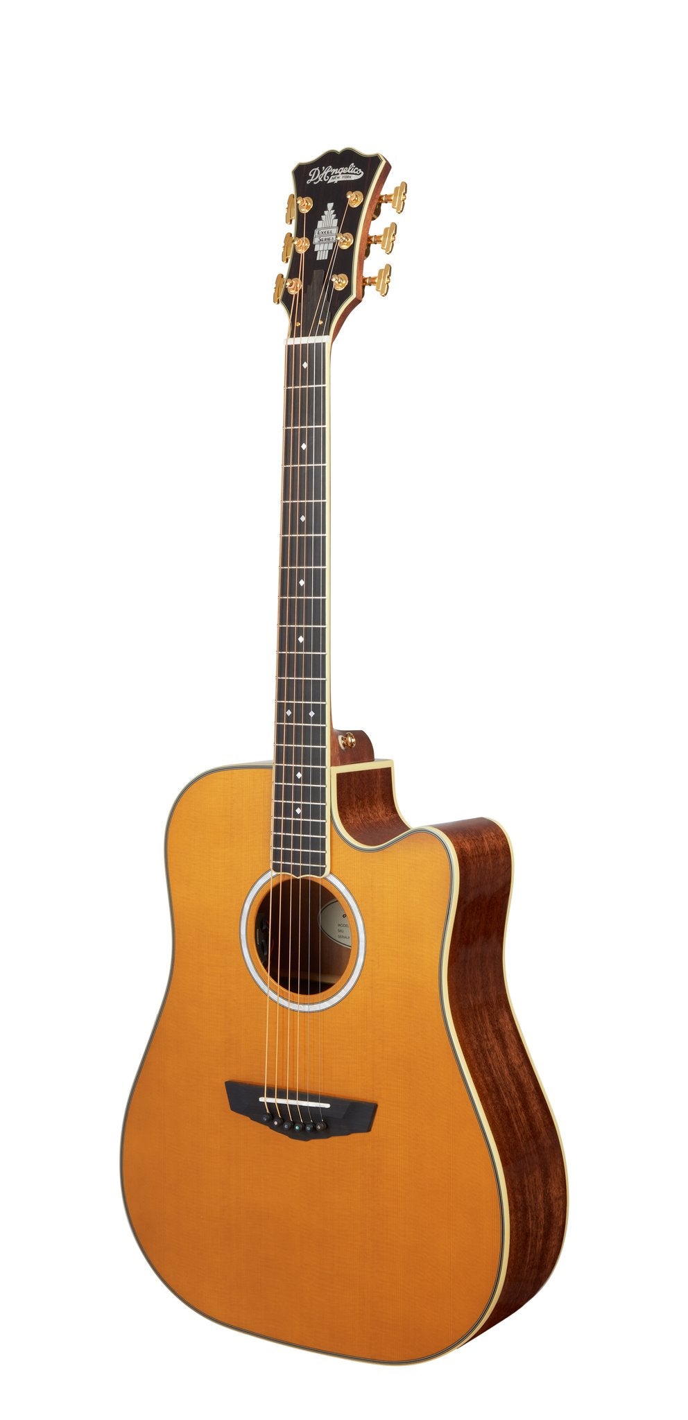 Đàn guitar acoustic điện D'Angelico Excel Bowery màu Vintage Natural – góc nghiêng 3/4 toàn thân