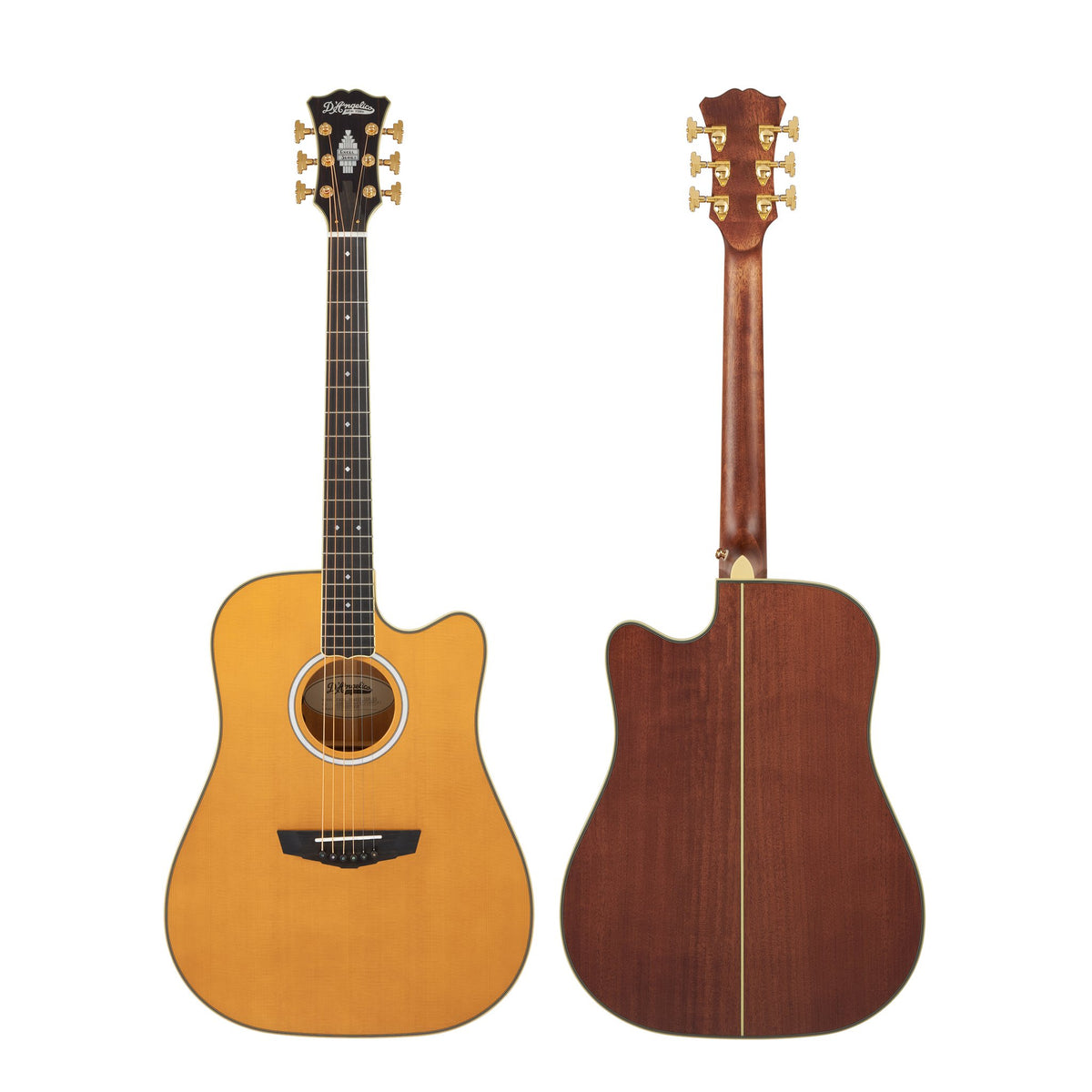 Đàn guitar acoustic điện D'Angelico Excel Bowery màu Vintage Natural – mặt trước và mặt lưng