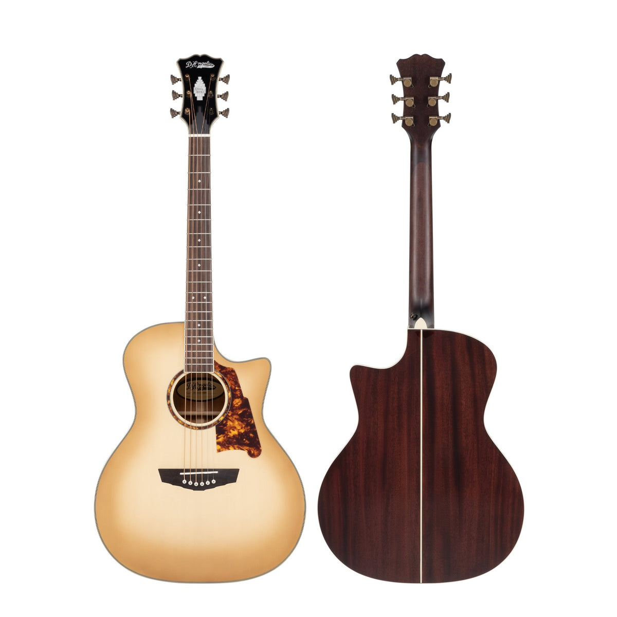 Đàn guitar acoustic điện D'Angelico Excel Gramercy màu Sepia Burst – mặt trước và mặt lưng