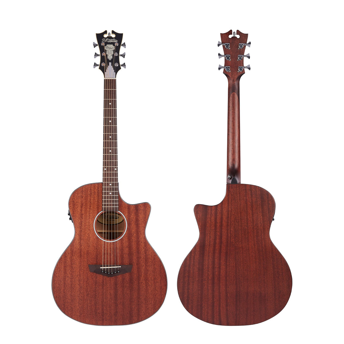 Đàn guitar acoustic điện D'Angelico Gramercy LS màu Natural Mahogany Satin – mặt trước và mặt lưng