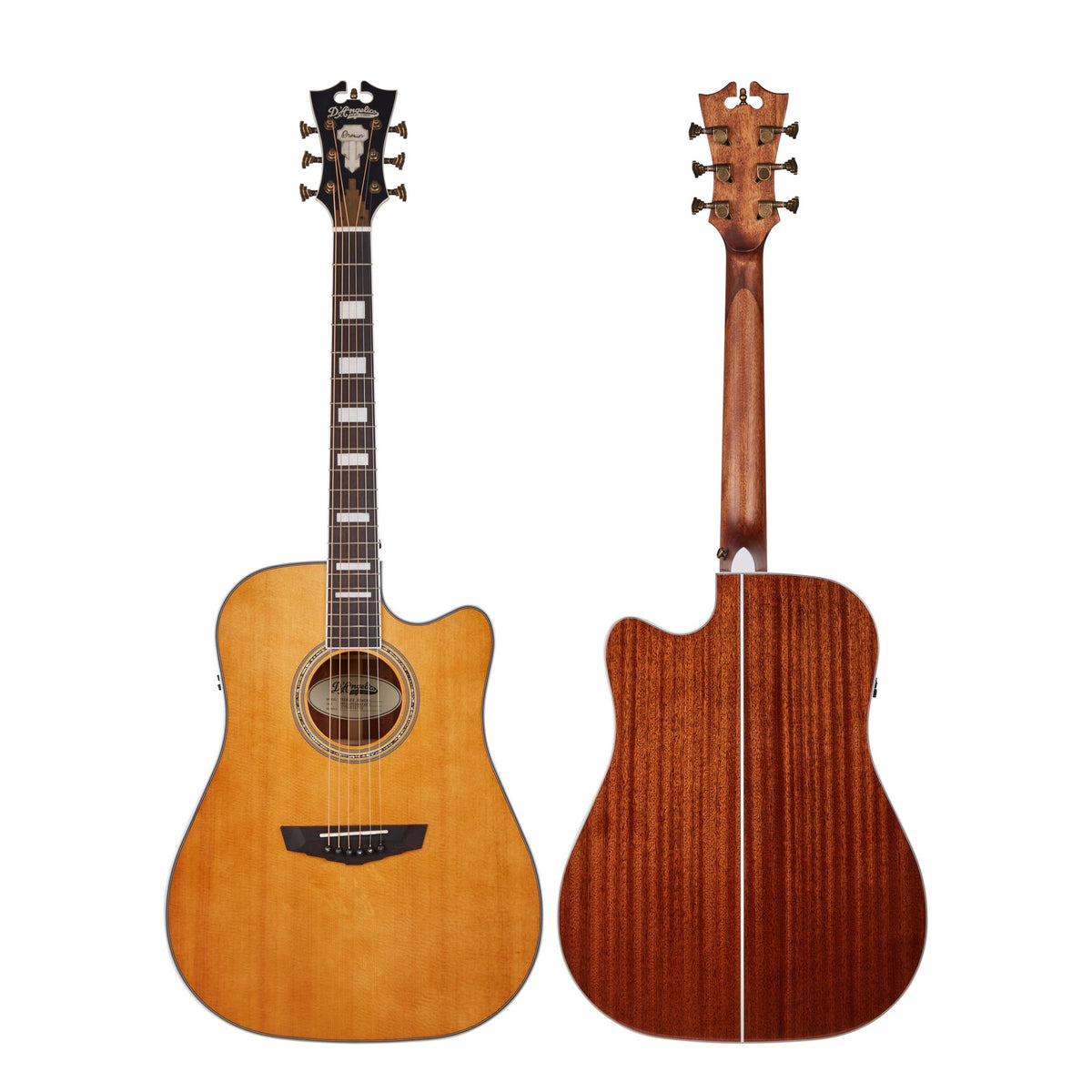 Đàn guitar acoustic điện D'Angelico Premier Bowery màu Vintage Natural – mặt trước và mặt lưng