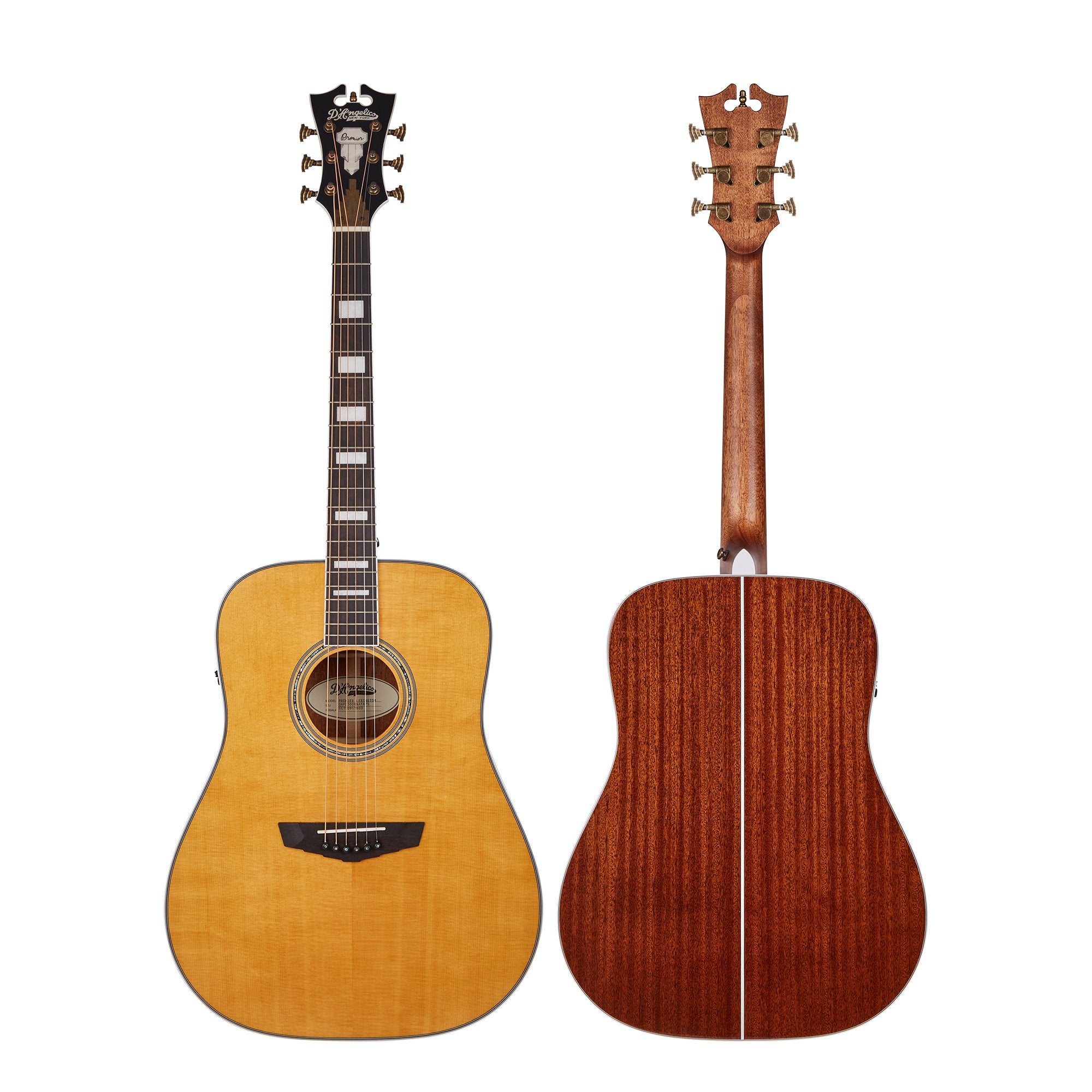 Đàn guitar acoustic điện D'Angelico Premier Lexington màu Vintage Natural – mặt trước và mặt lưng