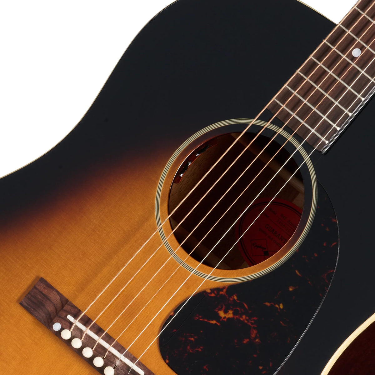 Đàn guitar acoustic điện Epiphone 1942 Banner J-45 Reissue màu Vintage Sunburst – cận hoa văn viền lỗ thoát âm (rosette)
