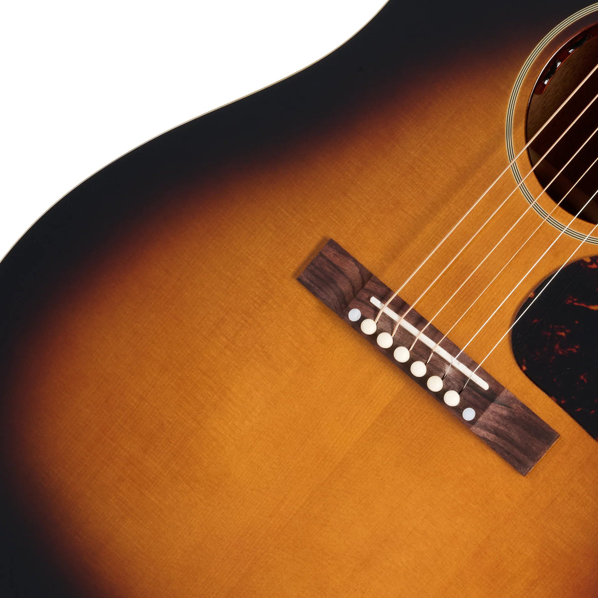 Đàn guitar acoustic điện Epiphone 1942 Banner J-45 Reissue màu Vintage Sunburst – cận lỗ thoát âm và ngựa đàn