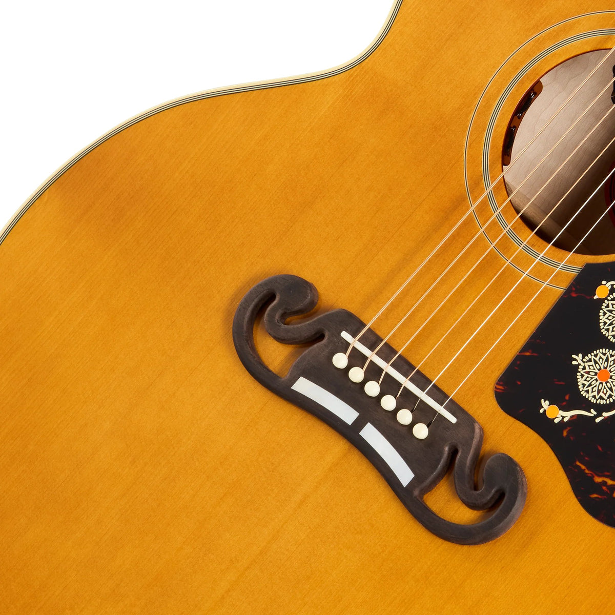 Đàn guitar acoustic điện Epiphone 1957 SJ-200 Reissue màu Antique Natural – cận lỗ thoát âm và ngựa đàn