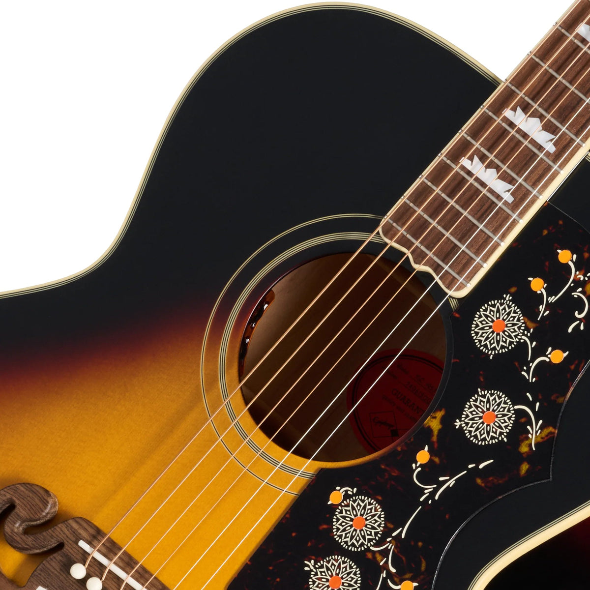 Đàn guitar acoustic điện Epiphone 1957 SJ-200 Reissue màu Vintage Sunburst – cận hoa văn viền lỗ thoát âm (rosette)