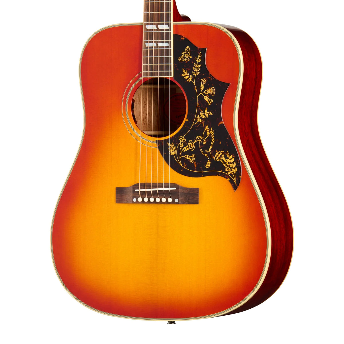 Đàn guitar acoustic điện Epiphone 1960 Hummingbird Reissue màu Heritage Cherry Sunburst – cận thùng đàn mặt trước