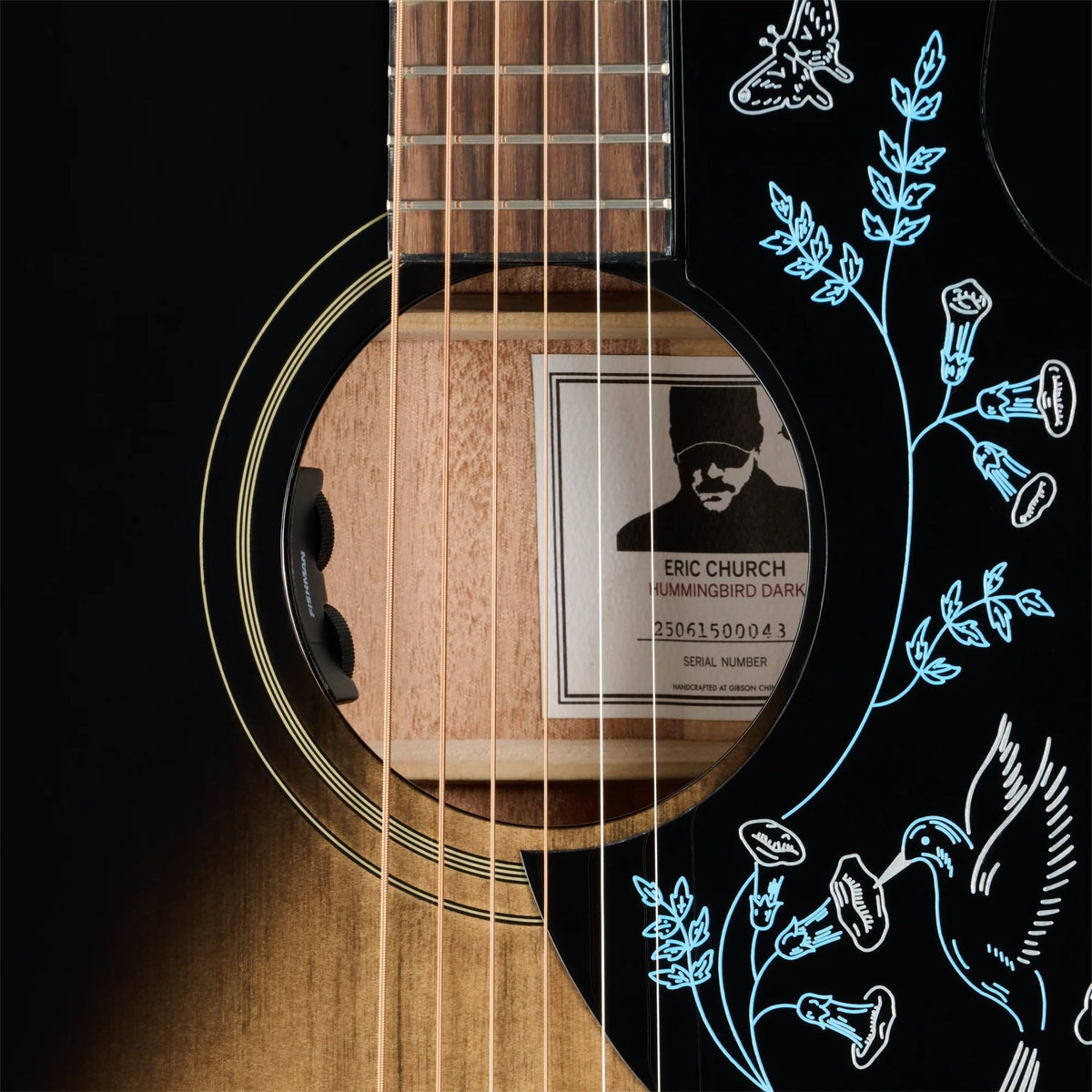 Đàn guitar acoustic điện Epiphone Eric Church Hummingbird Dark màu Cobra Burst – cận bộ EQ / pickup