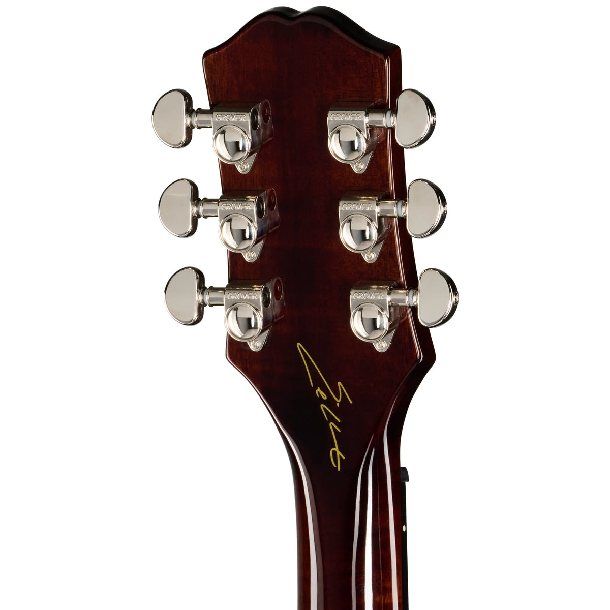 Đàn guitar acoustic điện Epiphone Eric Church Hummingbird Dark màu Cobra Burst – mặt sau đầu đàn và bộ khóa lên dây