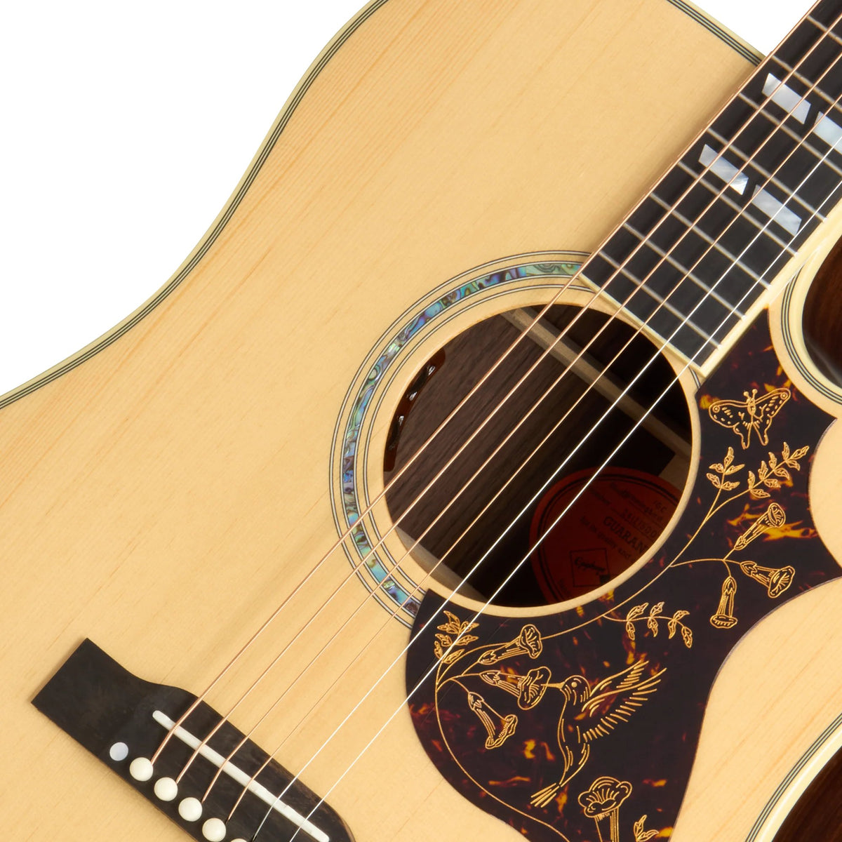 Đàn guitar acoustic điện Epiphone Hummingbird Deluxe EC màu Natural – cận hoa văn viền lỗ thoát âm (rosette)
