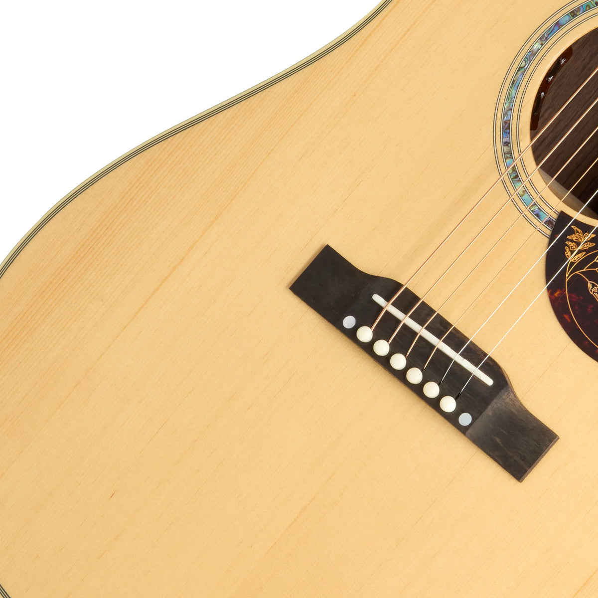 Đàn guitar acoustic điện Epiphone Hummingbird Deluxe EC màu Natural – cận lỗ thoát âm và ngựa đàn