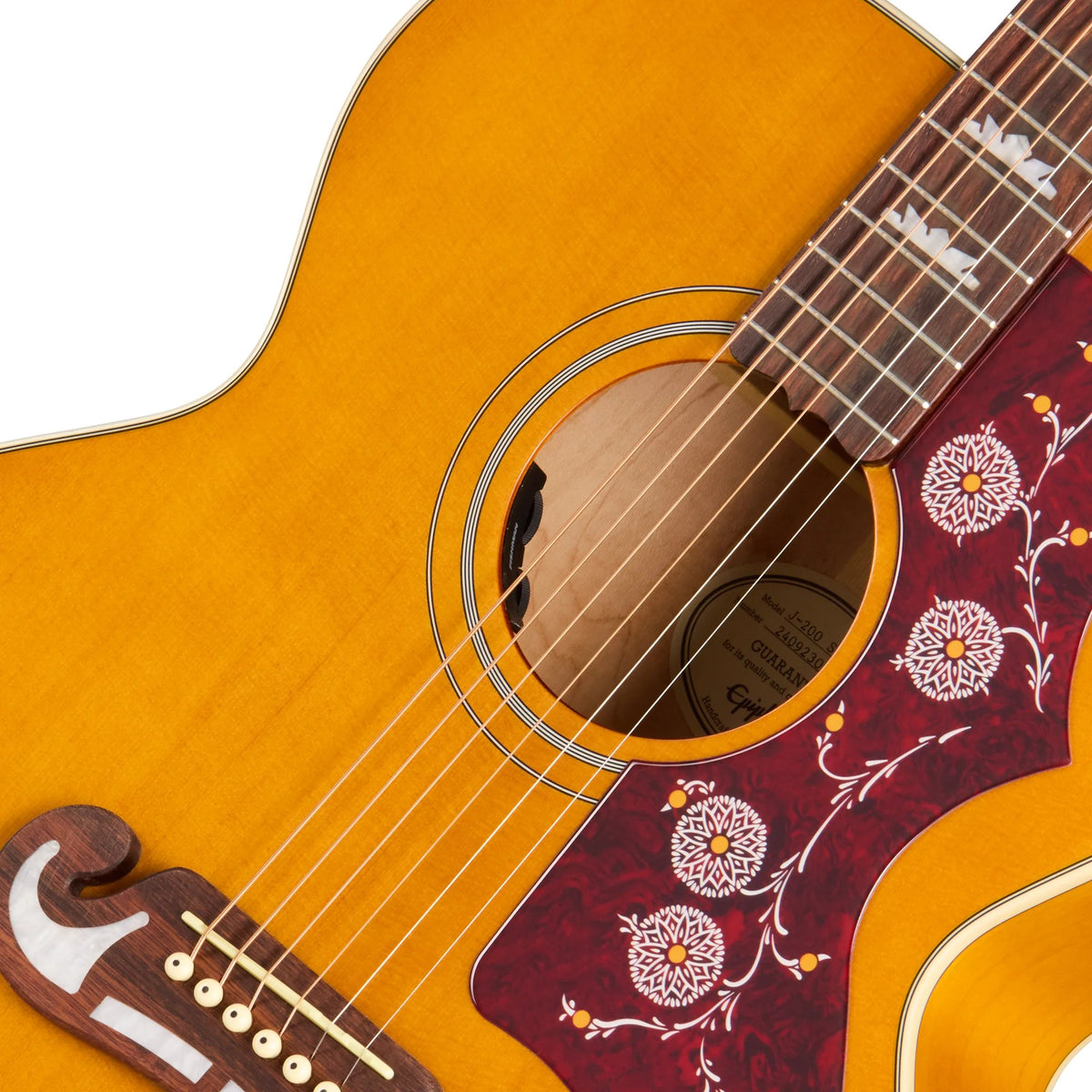 Đàn guitar acoustic điện Epiphone J-200 Studio màu Natural – cận hoa văn viền lỗ thoát âm (rosette)