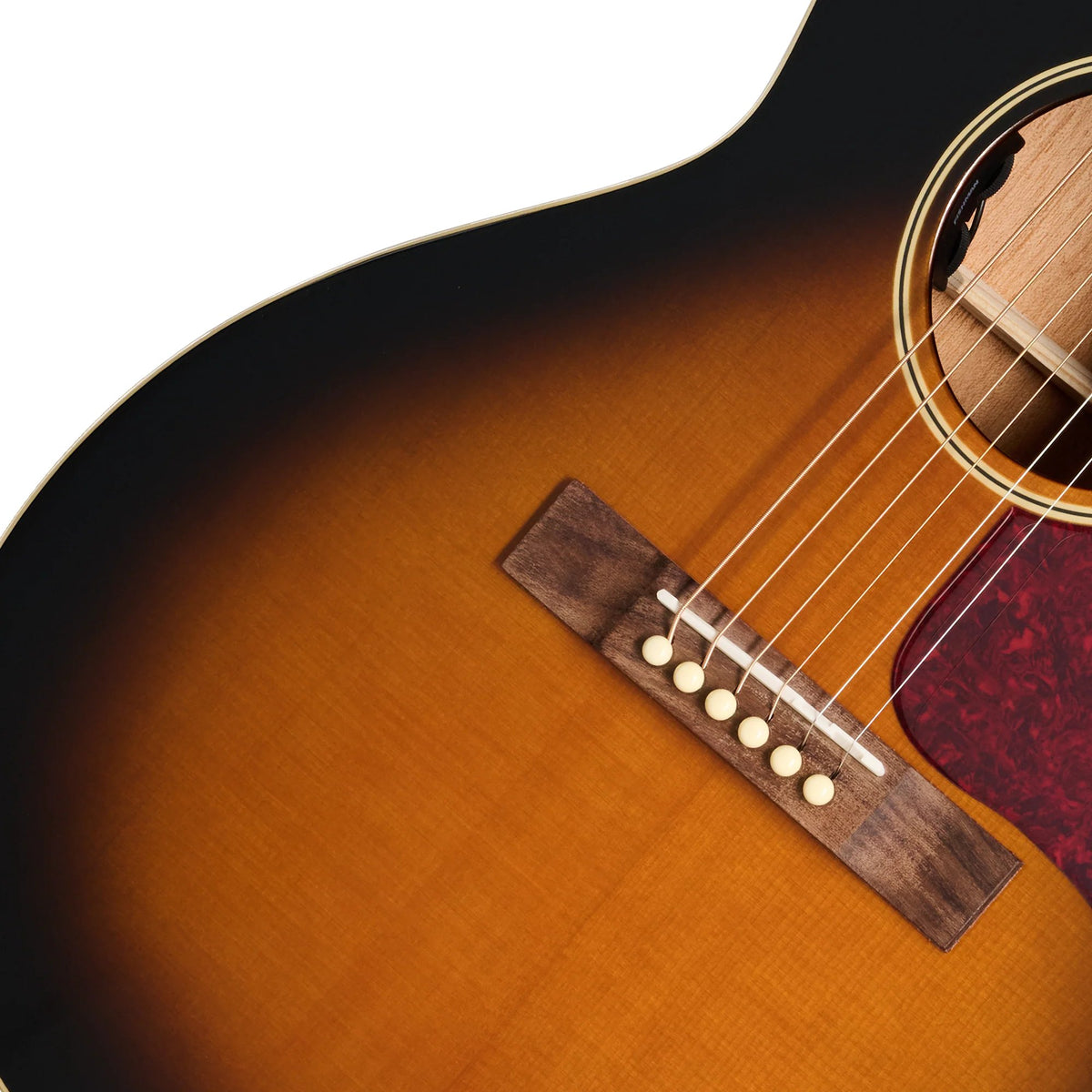 Đàn guitar acoustic điện Epiphone L-00 Standard màu Vintage Sunburst – cận lỗ thoát âm và ngựa đàn