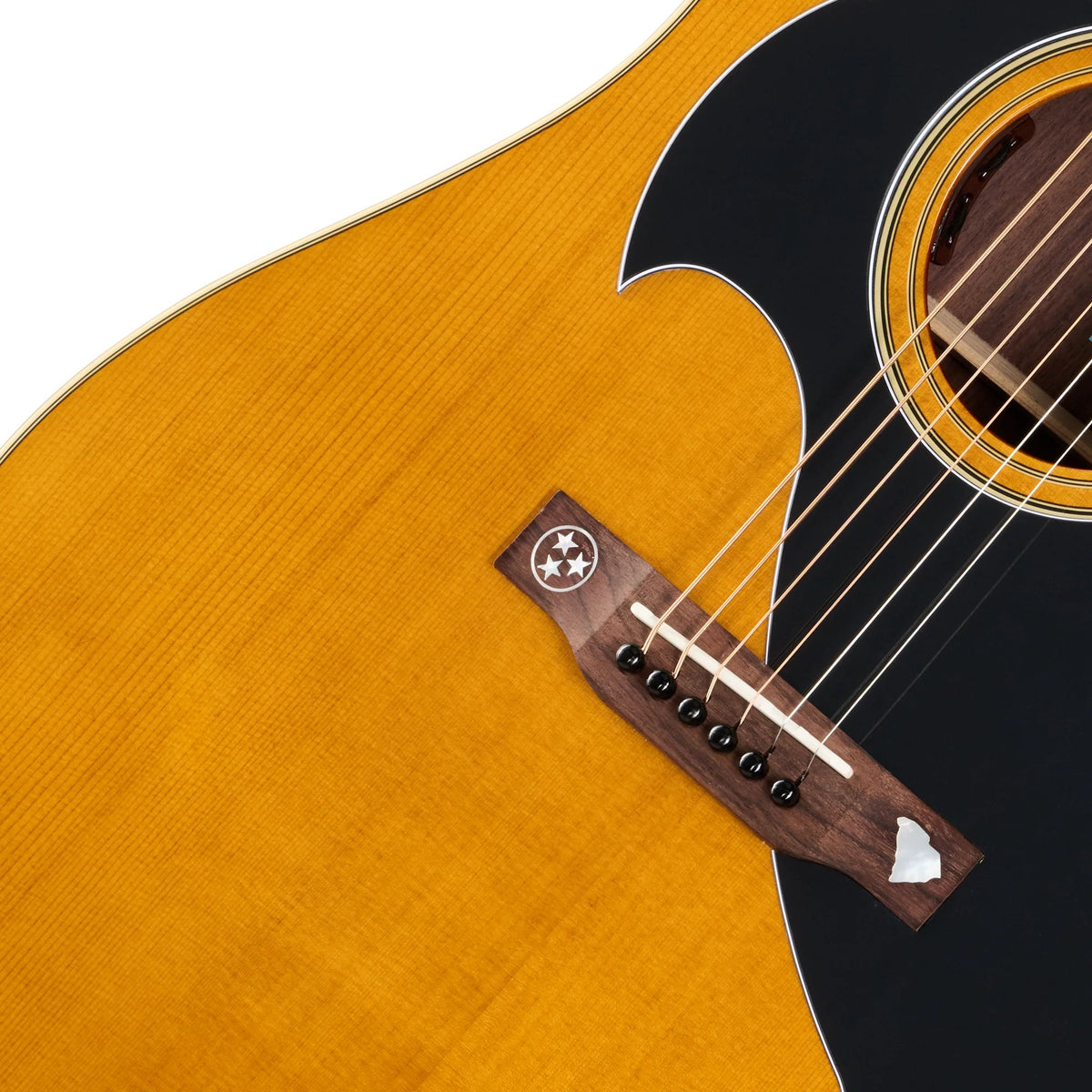 Đàn guitar acoustic điện Epiphone Marcus King El Dorado màu Antique Natural – cận lỗ thoát âm và ngựa đàn