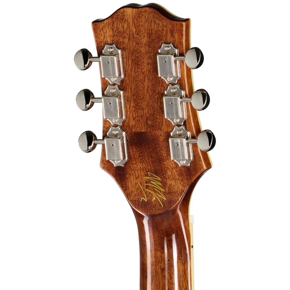 Đàn guitar acoustic điện Epiphone Marcus King El Dorado màu Antique Natural – mặt sau đầu đàn và bộ khóa lên dây