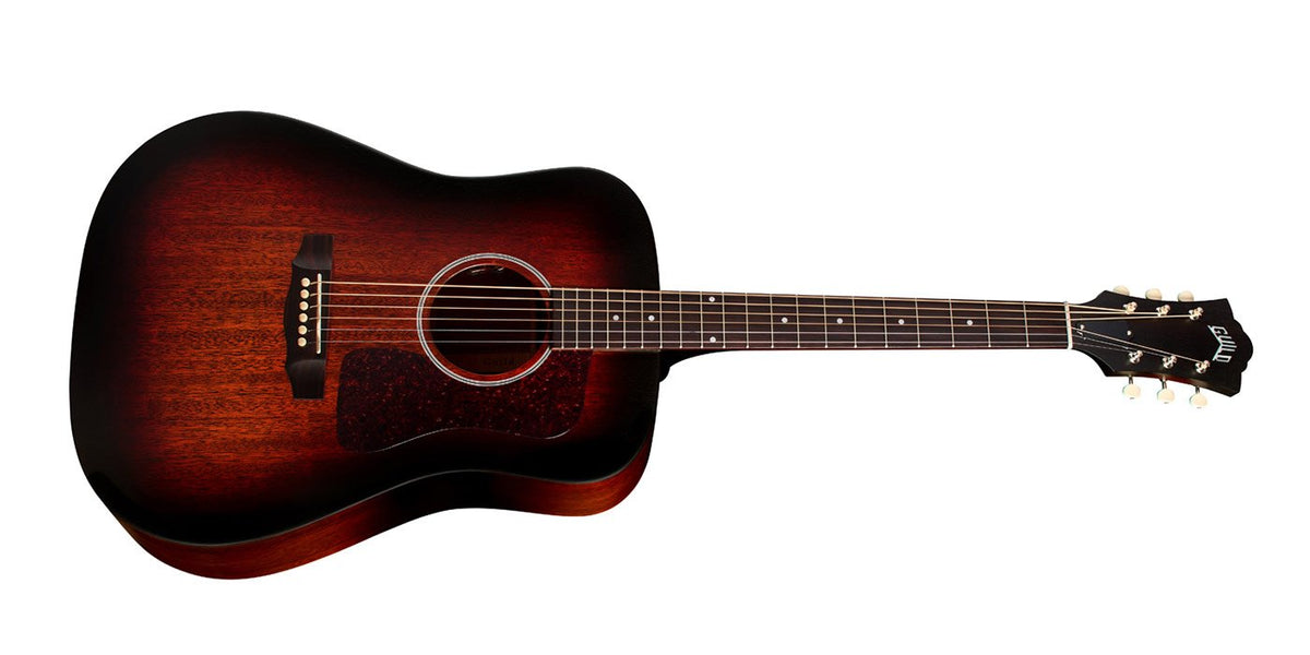 Đàn guitar acoustic điện Guild D-20E màu Vintage Sunburst – mặt trước toàn thân (góc 2)