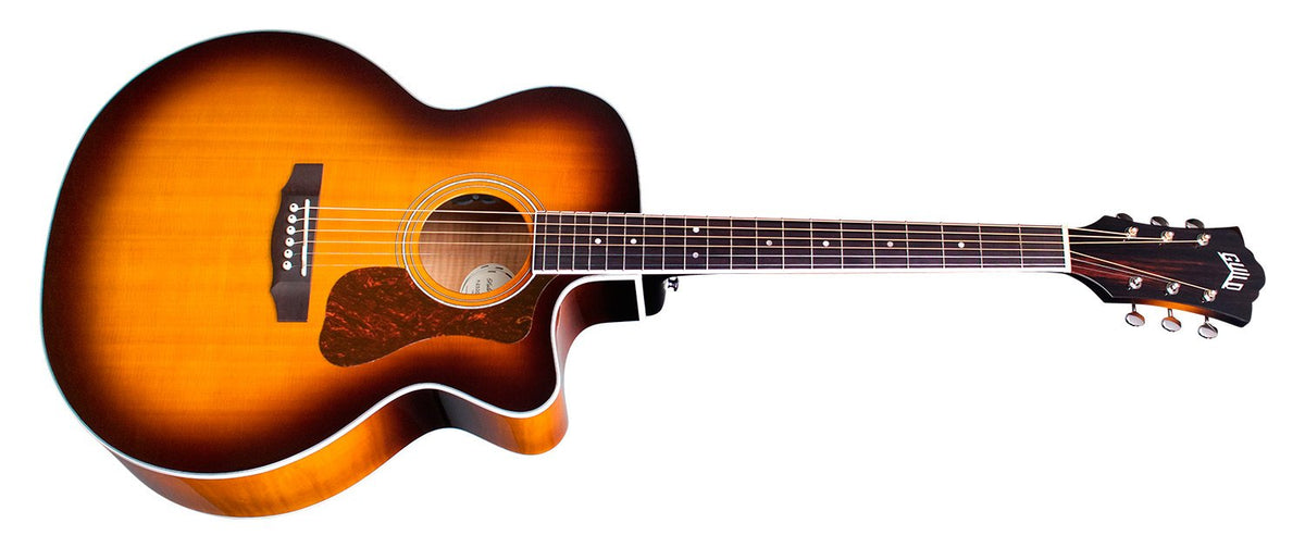Đàn guitar acoustic điện Guild F-250CE Deluxe Maple màu Antique Burst – góc nghiêng 3/4 toàn thân