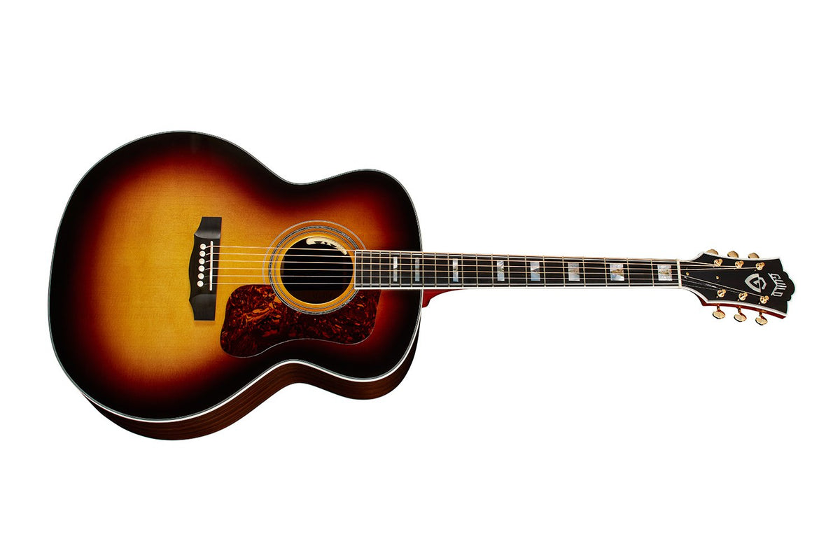 Đàn guitar acoustic điện Guild F-55E màu Antique Burst – góc nghiêng 3/4 toàn thân (góc 2)