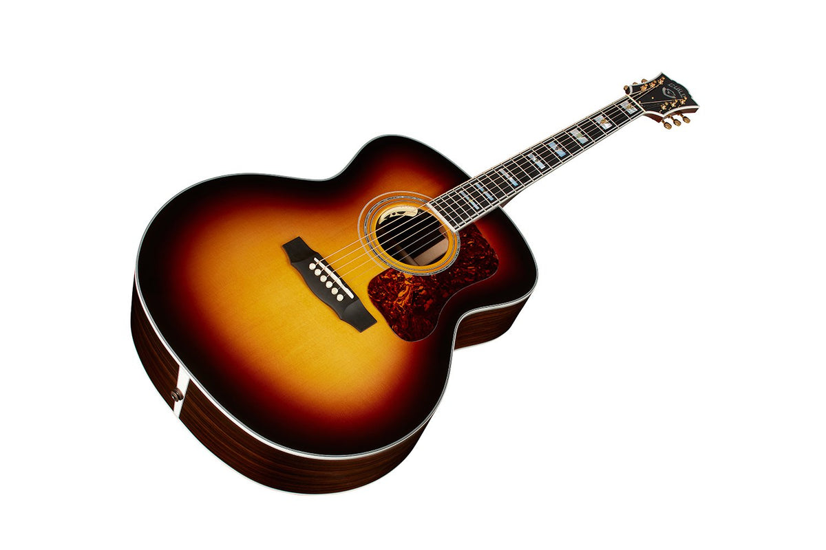 Đàn guitar acoustic điện Guild F-55E màu Antique Burst – góc nghiêng 3/4 toàn thân