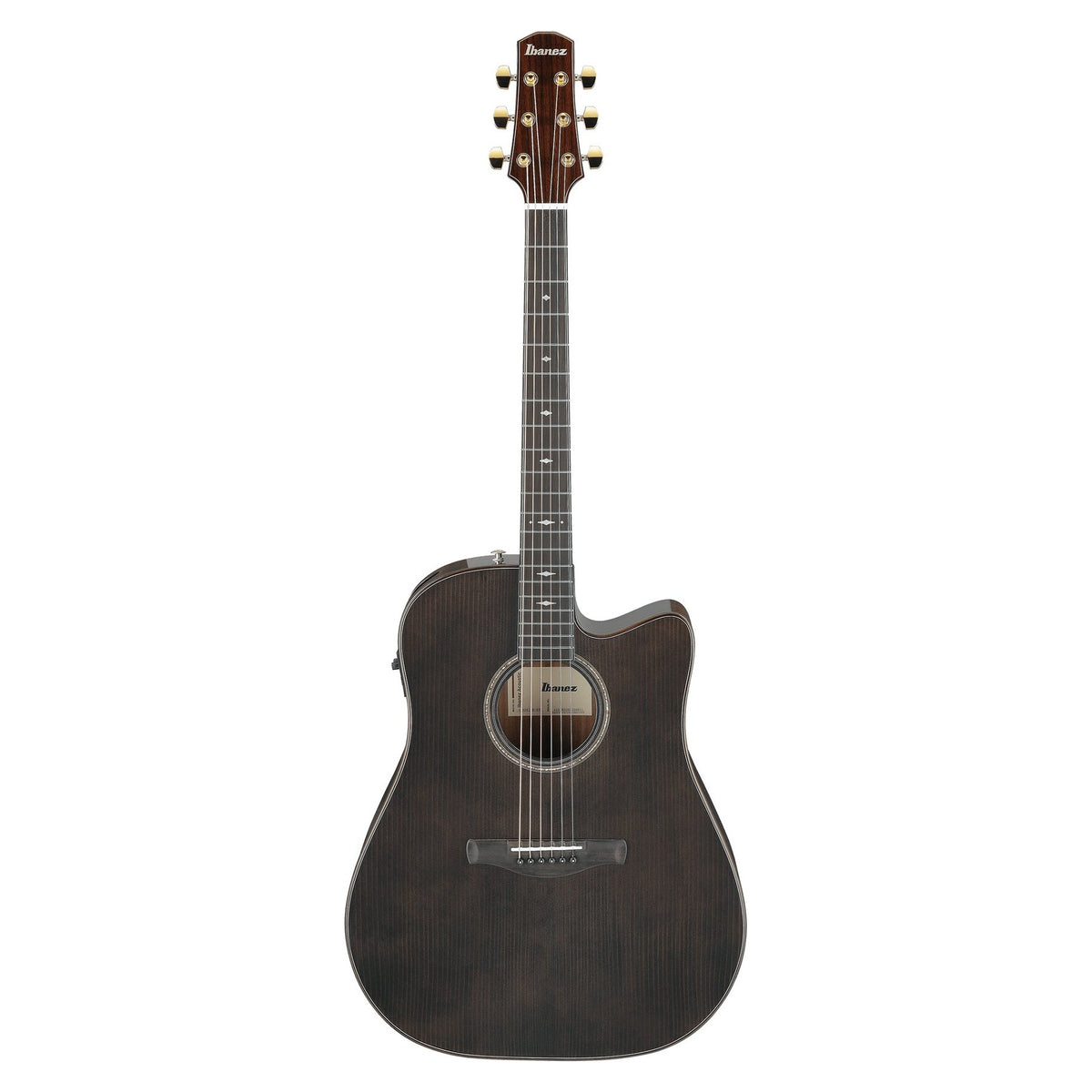 Đàn guitar acoustic điện Ibanez AAD361CE mặt Transparent Black, lưng hông Bourbon Burst – mặt trước toàn thân