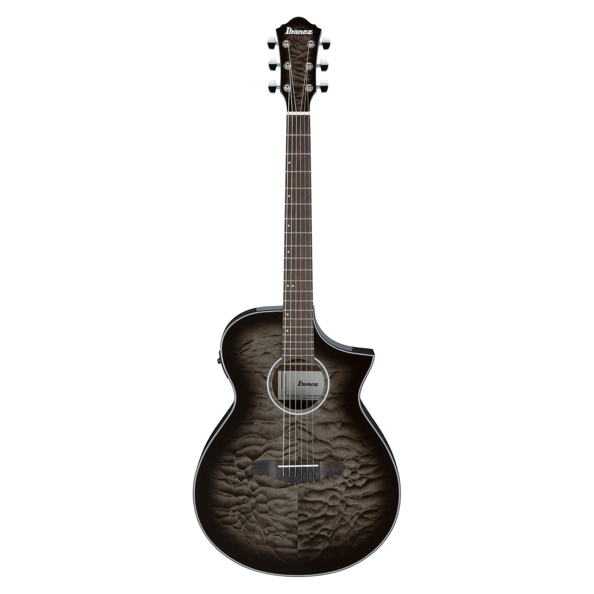 Đàn guitar acoustic điện Ibanez AEWC16QA màu Transparent Black Sunburst – mặt trước toàn thân