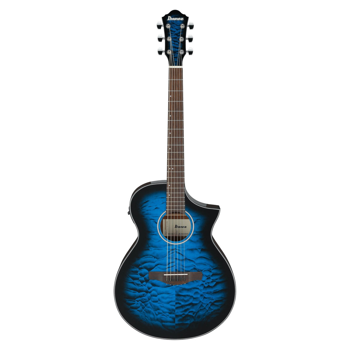 Đàn guitar acoustic điện Ibanez AEWC16QA màu Transparent Blue Sunburst – mặt trước toàn thân