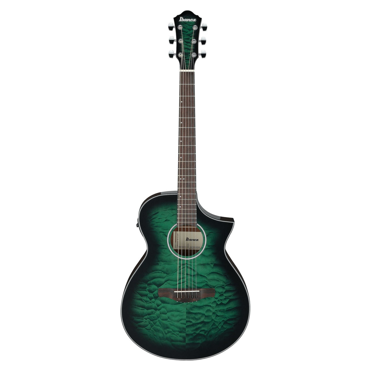 Đàn guitar acoustic điện Ibanez AEWC16QA màu Transparent Emerald Burst – mặt trước toàn thân