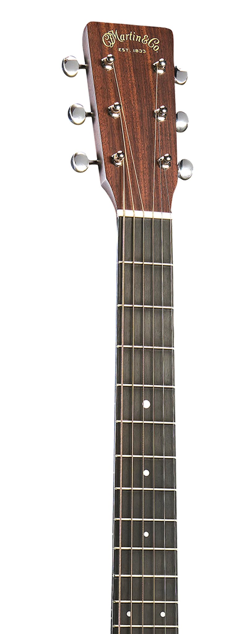 Đàn guitar acoustic điện Martin 00-10E Retro Joe Bonamassa màu 1937 Joe Bonamassa Sunburst – cận đầu đàn và logo Martin