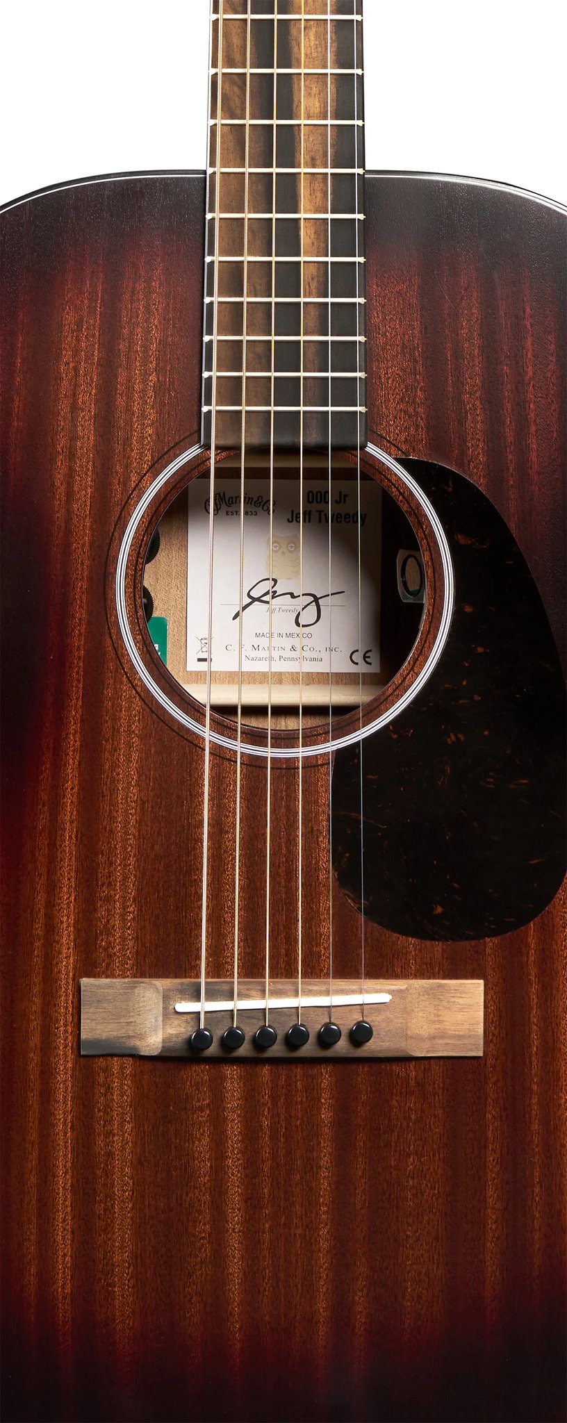 Đàn guitar acoustic điện Martin 000 Jr E Jeff Tweedy màu Tweedy Burst – cận thùng đàn mặt trước