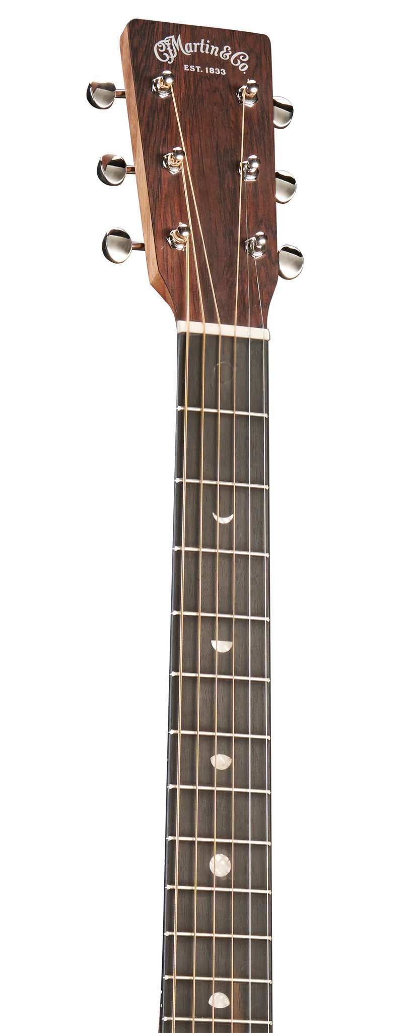 Đàn guitar acoustic điện Martin D-X2E Molly Tuttle màu Vintage Sunburst – cận đầu đàn và logo Martin