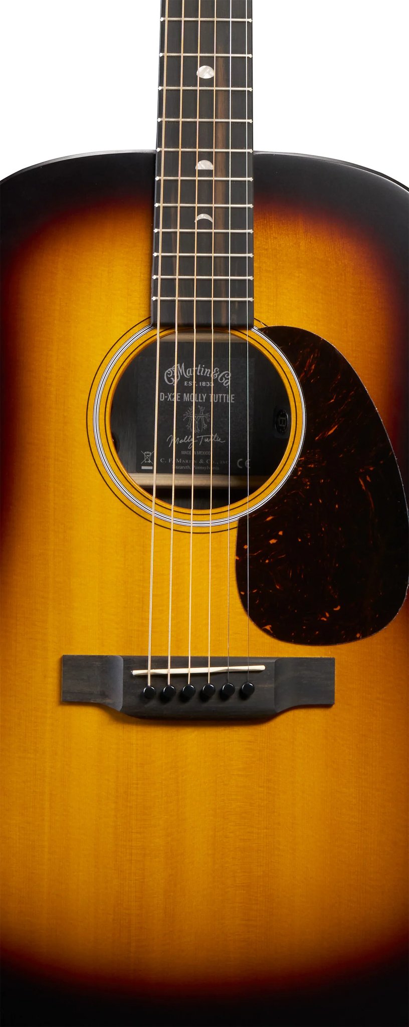 Đàn guitar acoustic điện Martin D-X2E Molly Tuttle màu Vintage Sunburst – cận thùng đàn mặt trước