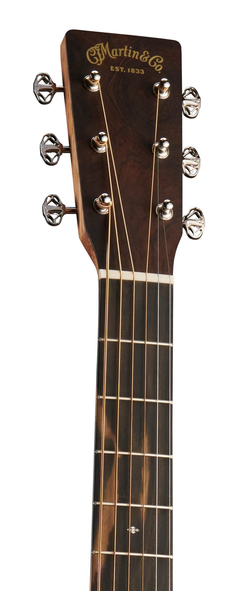 Đàn guitar acoustic điện Martin DC-13E Modern màu Natural – cận đầu đàn và logo Martin
