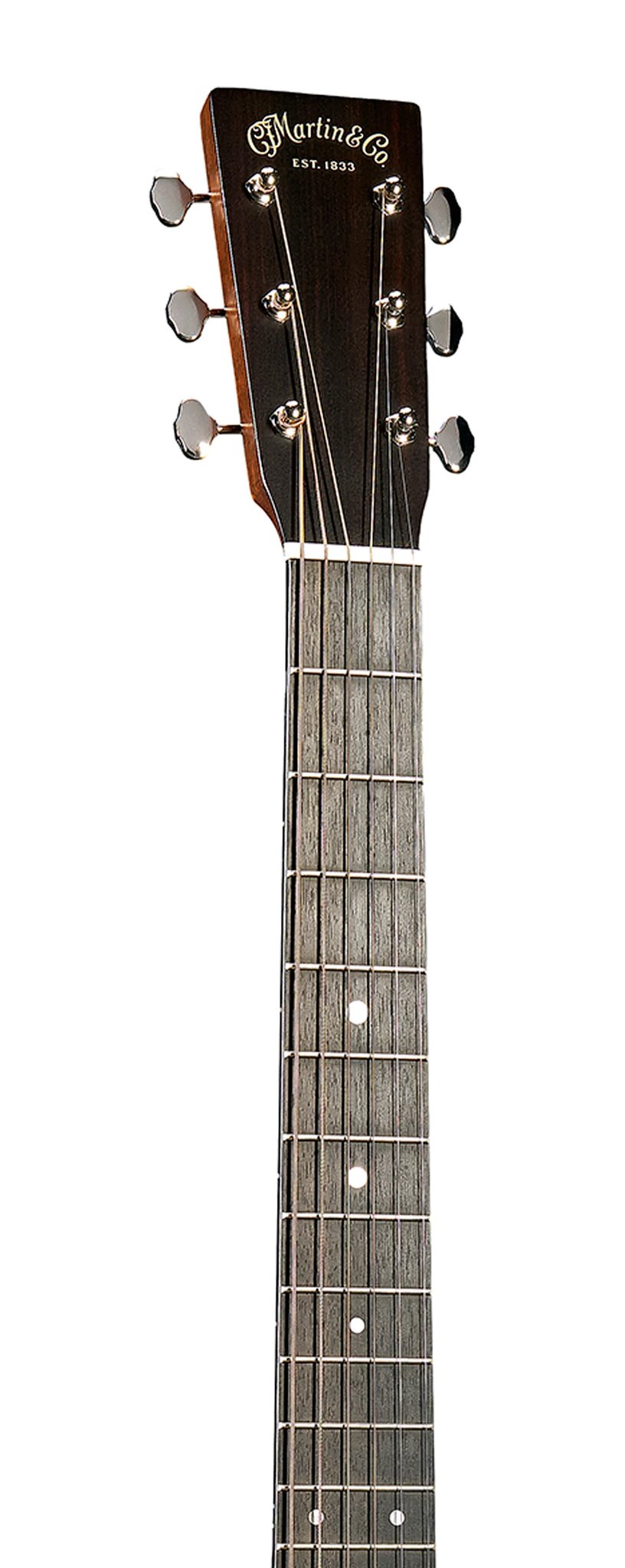 Đàn guitar acoustic điện Martin DSS-16E màu Black Smoke – cận đầu đàn và logo Martin