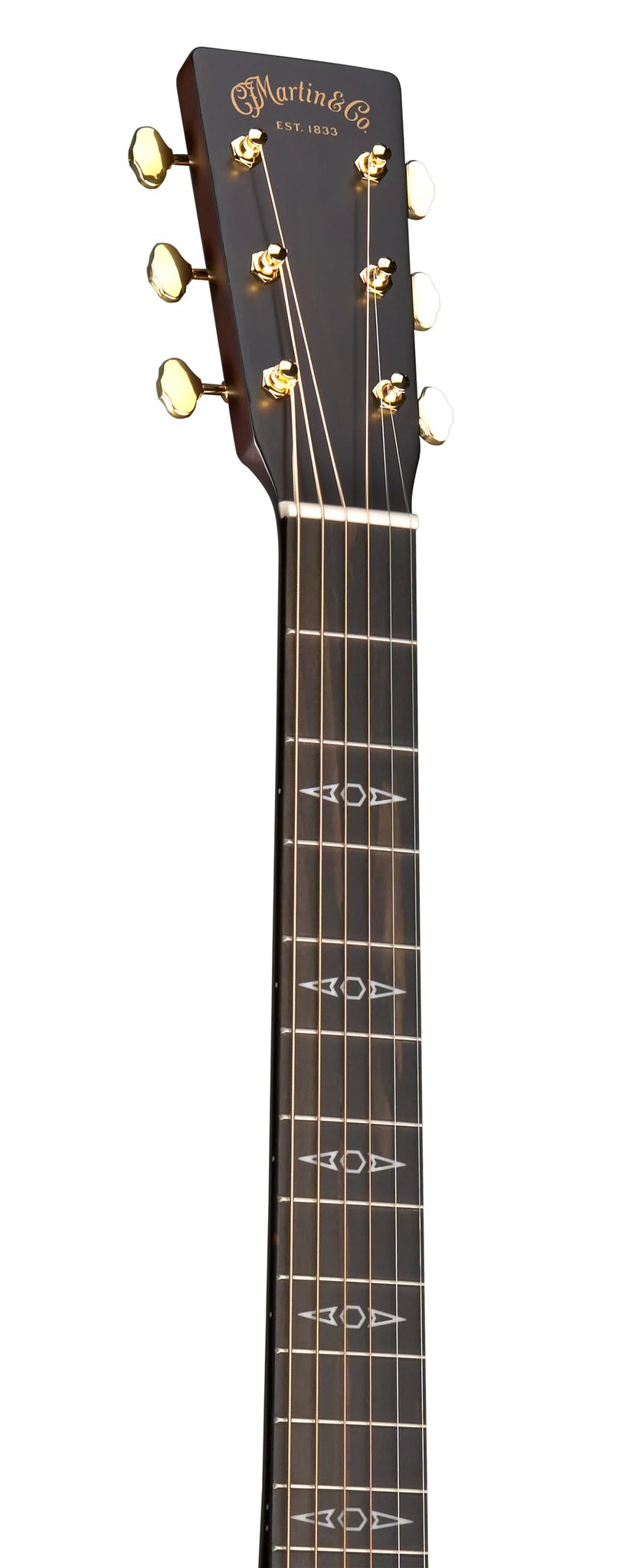 Đàn guitar acoustic điện Martin GPE Inception Maple màu Amber Fade Sunburst – cận đầu đàn và logo Martin