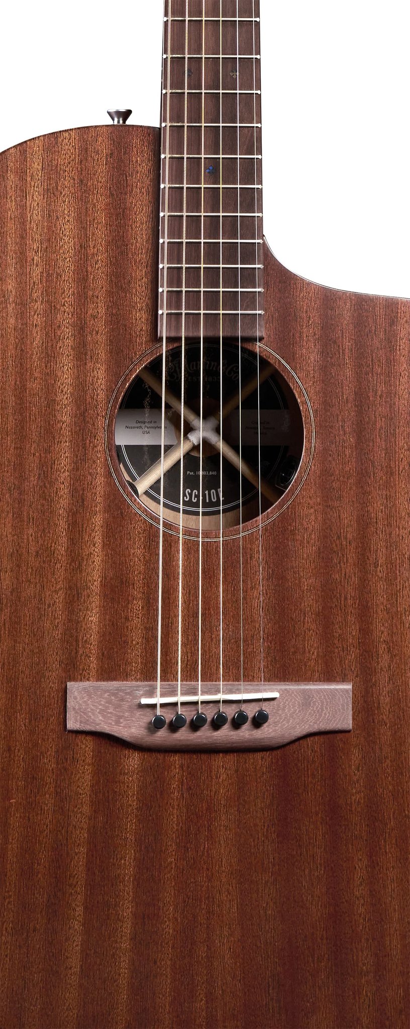 Đàn guitar acoustic điện Martin SC-10E Modern Sapele màu Dark Mahogany – cận thùng đàn mặt trước