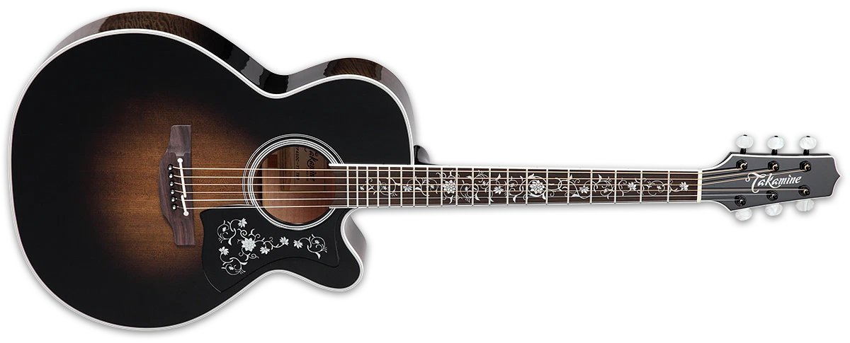 Đàn guitar acoustic điện Takamine EF450C-TT màu Transparent Blackburst – mặt trước toàn thân (góc 2)