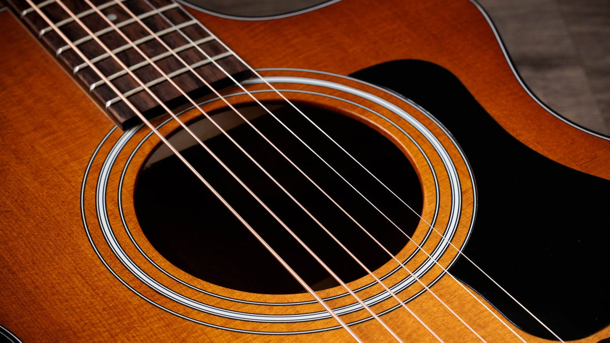 Đàn guitar acoustic điện Taylor 112ce Special Edition Honeyburst màu Honey Sunburst – cận hoa văn viền lỗ thoát âm (rosette)