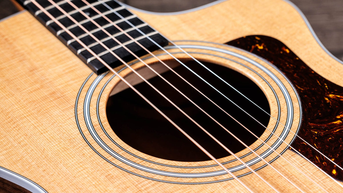 Đàn guitar acoustic điện Taylor 212ce màu Natural – cận hoa văn viền lỗ thoát âm (rosette)