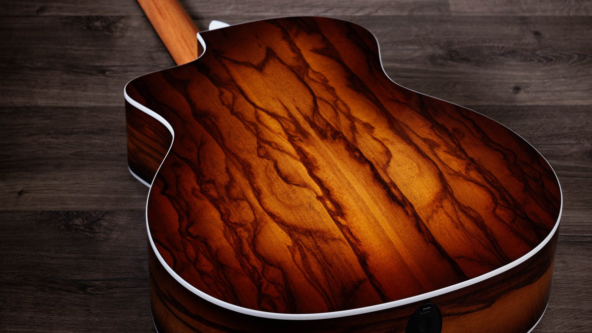Đàn guitar acoustic điện Taylor 214ce African Ziricote Plus Special Edition màu Shaded Edgeburst – cận vân gỗ mặt lưng