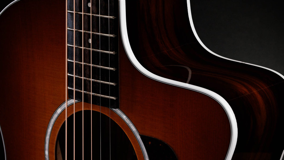 Đàn guitar acoustic điện Taylor 214ce African Ziricote Plus Special Edition màu Shaded Edgeburst – cận thùng đàn mặt trước