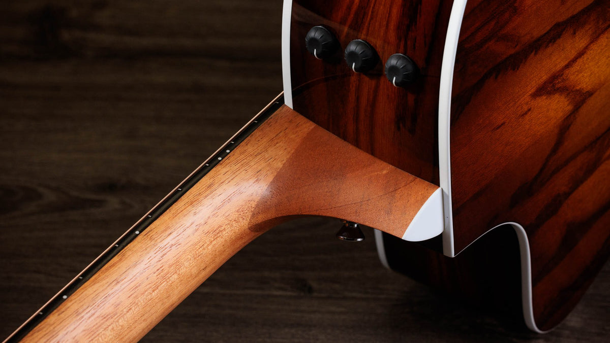 Đàn guitar acoustic điện Taylor 214ce African Ziricote Plus Special Edition màu Shaded Edgeburst – cận gót cần nối thân đàn