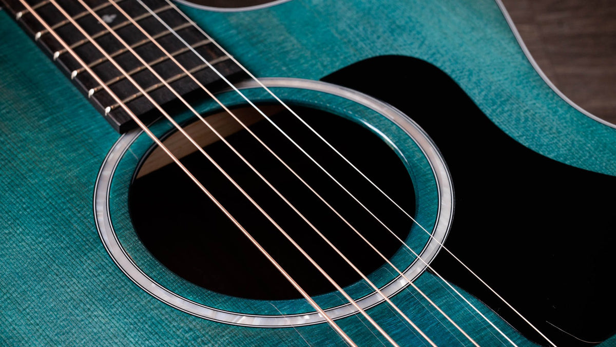 Đàn guitar acoustic điện Taylor 214ce Plus Special Edition màu Trans Blue – cận hoa văn viền lỗ thoát âm (rosette)