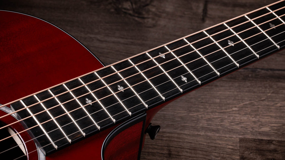 Đàn guitar acoustic điện Taylor 224ce Plus Special Edition Trans Red màu Trans Red – cận cần đàn và mặt phím
