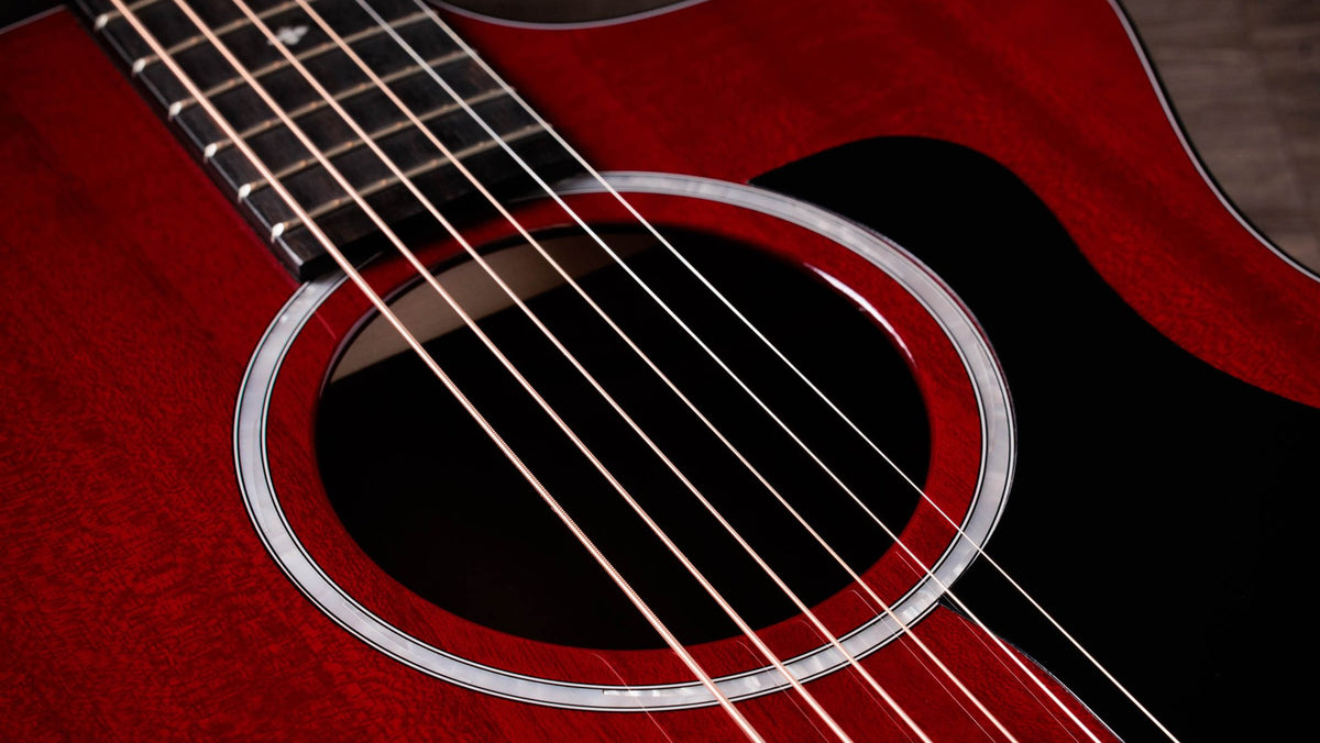 Đàn guitar acoustic điện Taylor 224ce Plus Special Edition Trans Red màu Trans Red – cận hoa văn viền lỗ thoát âm (rosette)