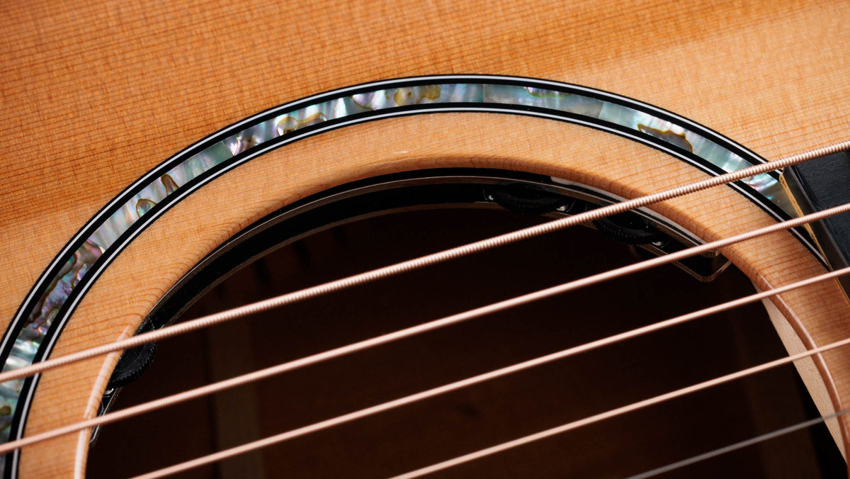 Đàn guitar acoustic điện Taylor 512ce 12-Fret màu Natural – cận hoa văn viền lỗ thoát âm (rosette)