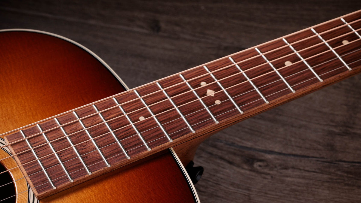 Đàn guitar acoustic điện Taylor Ben Harper Gold Label 512e màu Golden Brown Edgeburst – cận cần đàn và mặt phím
